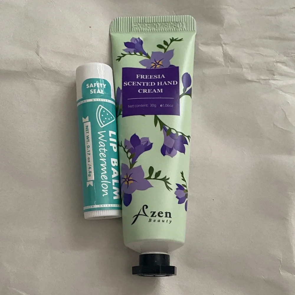 Freesia Scented Hand Cream and Watermelon Lip Balm Set